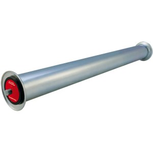 Image d'une bobine de déroulement en non utilisation. Les roulements fermés des galets de support avec axes à ressort offrent une protection contre la saleté et la corrosion, garantissant un fonctionnement sans entretien. L'axe à ressort permet un remplacement facile du roulement. La conception de haute qualité, avec des panneaux soudés et une technologie élaborée, assure une longue durée de vie et une grande durabilité.